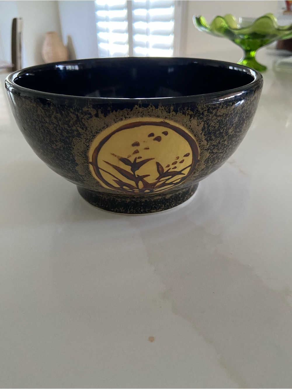 Handcrafted Black and Yellow Decorative Ceramic Bowl